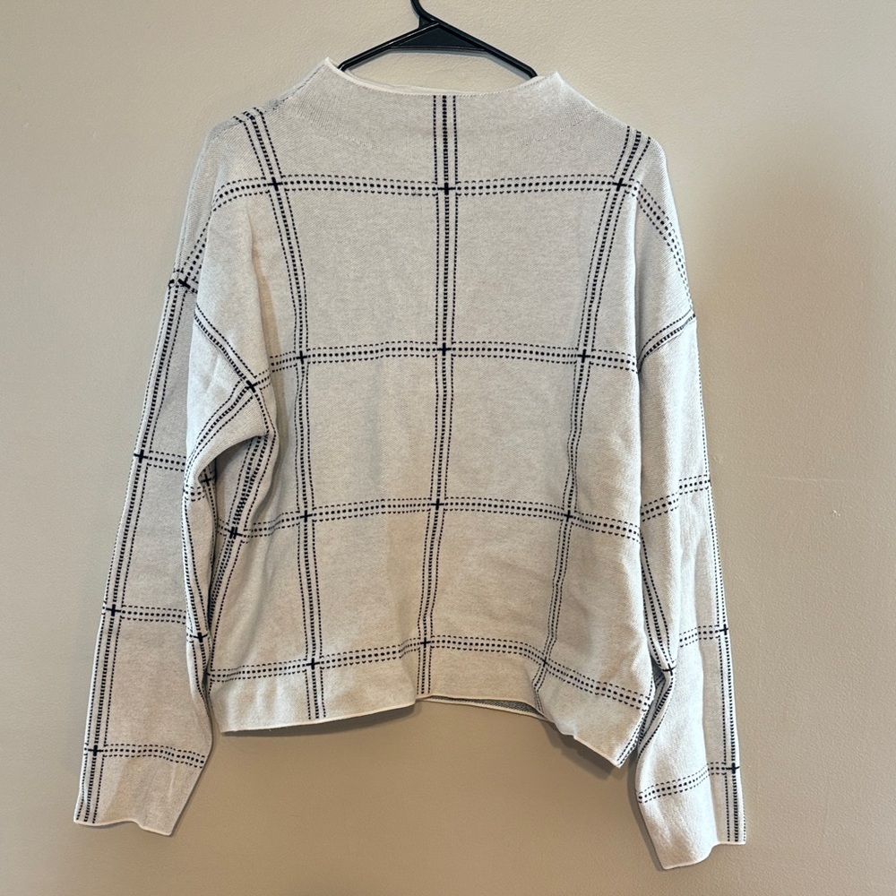 Max Studio Cream and Black Grid Sweater
